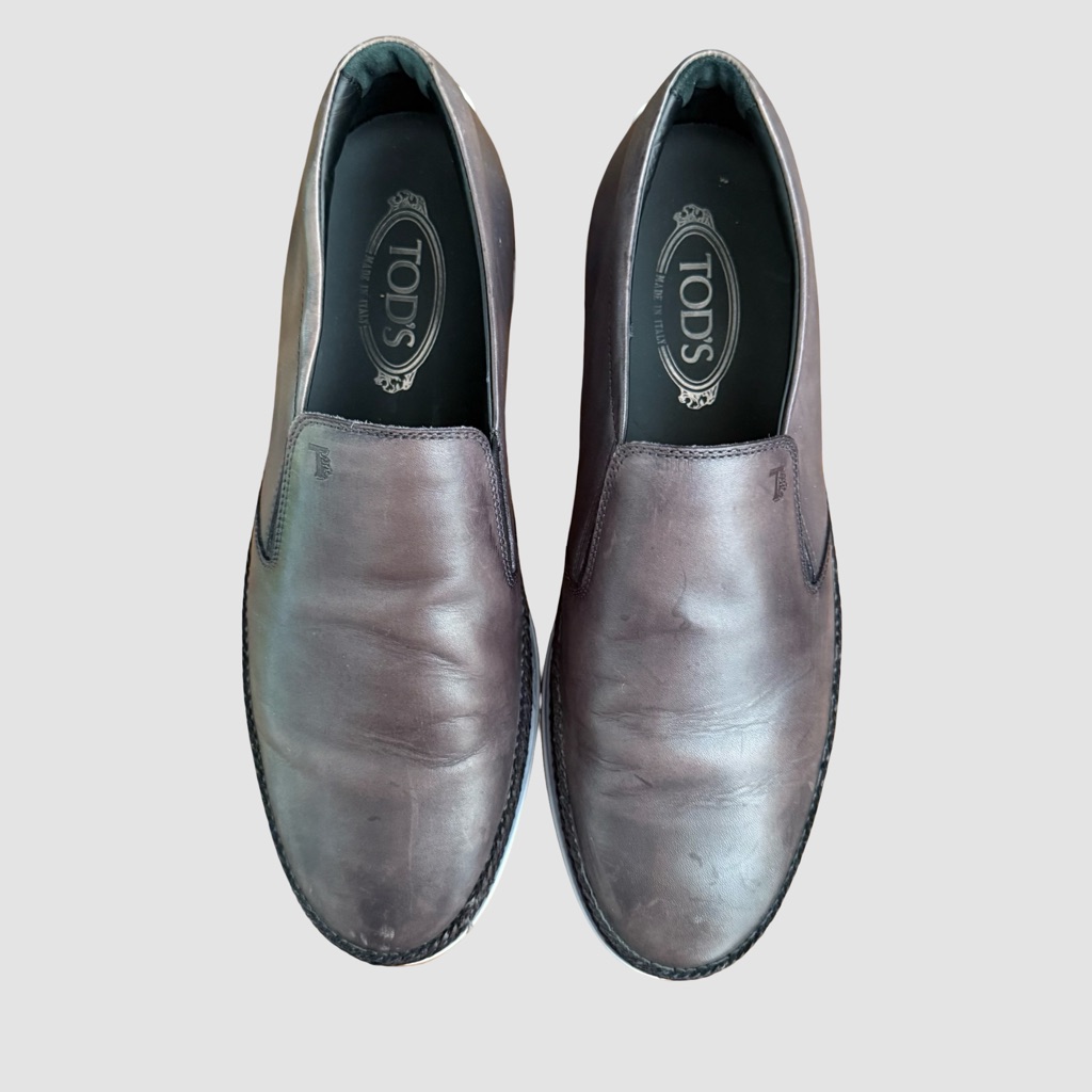 Tod's Men's Gray Leather Slip On Espadrille Sneakers Us9 ($539)